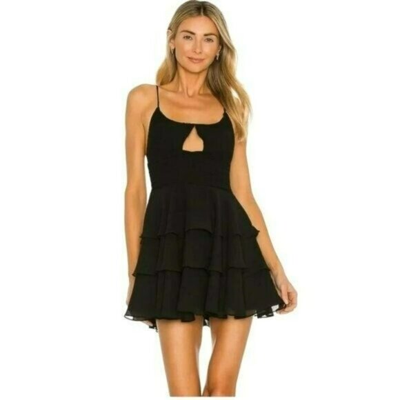 Michael Costello Black Ariana Cutout Ruffle Flouncy Mini Dress - Picture 1 of 7